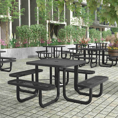 Flash Furniture Square Picnic Table, Black, Metal, 79.75 in L SLF-EMS46-H60L-BK-GG